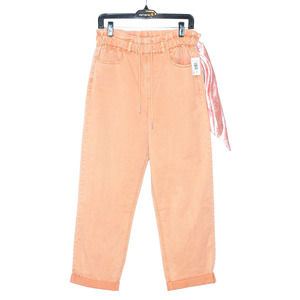 NEW Juicy Couture Relaxed Paperbag Drawcord Trouser 28 w/ Logo Scarf Wild Peach